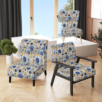 Blue Meadow Flowers Pattern - Cottage Accent Side Chair